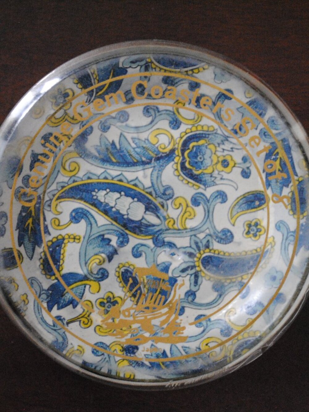 Vintage Viking Imports Genuine Gem Coasters Paisley Alcohol Proof Blue Set of 8